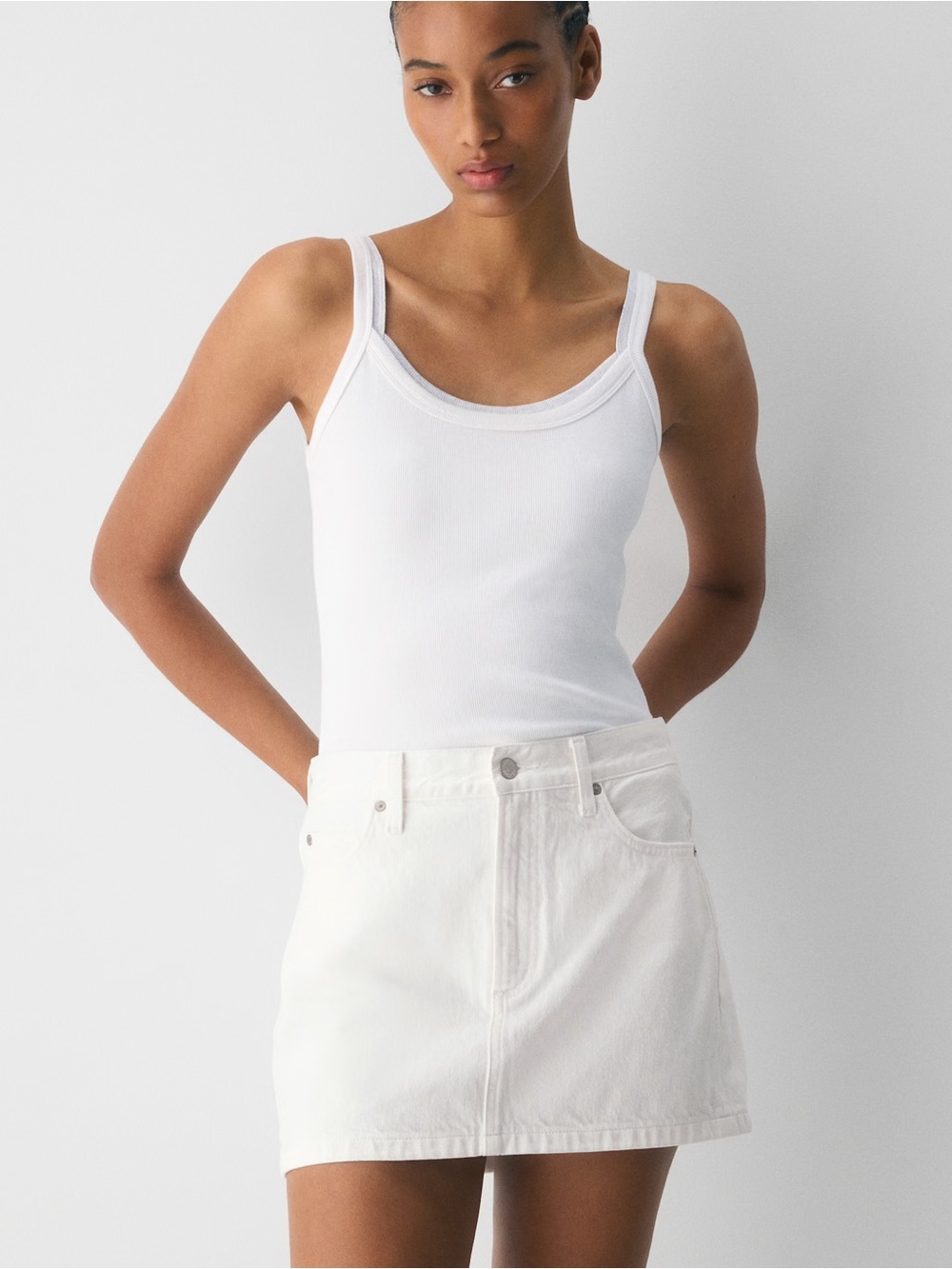 DENIM FORUM THE 90S RICCI WHITE DENIM MID RISE 100% COTTON MINI SKIRT